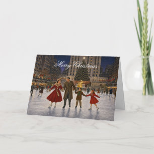 1950 Family Christmas New York Ice Skating Rink Holiday Card