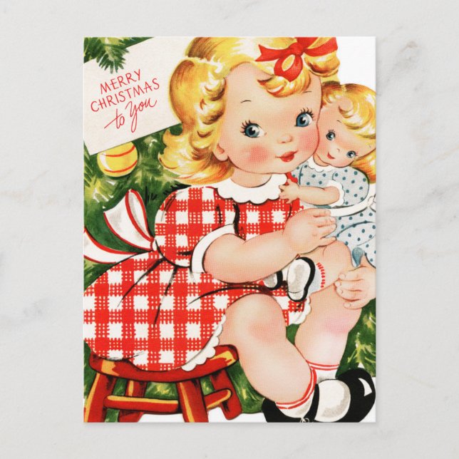 1950 Girl With Doll Postcard (Front)