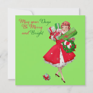 1950 Lady Christmas Shopping Christmas Greeting  Card