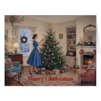 1950 Lady Decorating Xmas Tree Merry Christmas