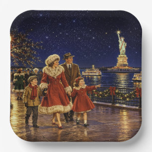 1950 New York Christmas Statue Liberty Wagner Park Paper Plate