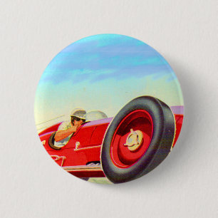 1950 red racing car 6 cm round badge