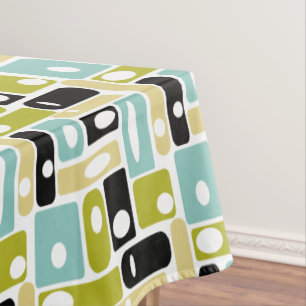 1950’s Yellow Aqua Green Rectangles Mid Century Tablecloth
