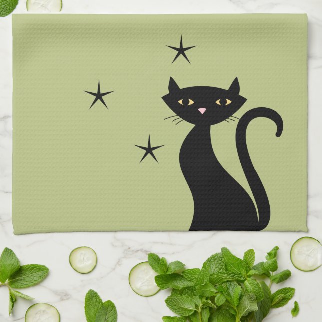 1950-style Black Cat Tea Towel (Folded)
