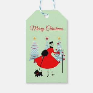 1950 Vintage Christmas Lady with Scottish Terrior Gift Tags