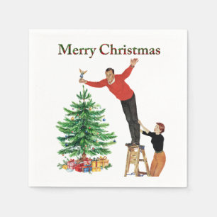 1950 Vintage Couple Merry Christmas Napkin