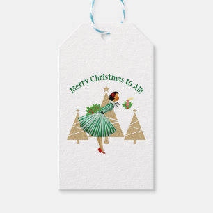 1950 Vintage Lady Christmas Greetings Gift Tags