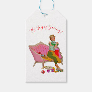 1950 Vintage Lady Christmas Greetings Gift Tags