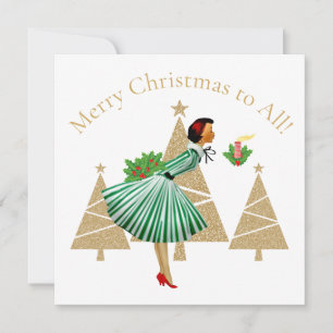 1950 Vintage Lady Christmas Greetings Holiday Card