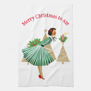 1950 Vintage Lady Christmas Greetings Hoodies Tea Towel