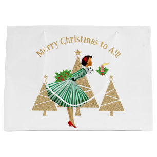 1950 Vintage Lady Christmas Greetings Large Gift Bag