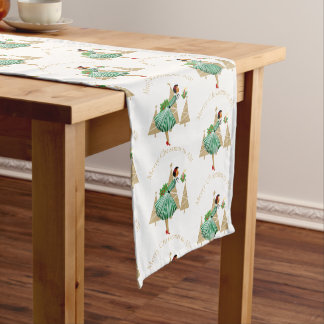 1950 Vintage Lady Christmas Greetings Short Table Runner