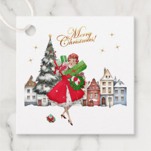 1950 Vintage Lady Christmas Shopping Favour Tags