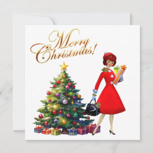 1950 Vintage Lady Christmas Shopping for Gifts    Card