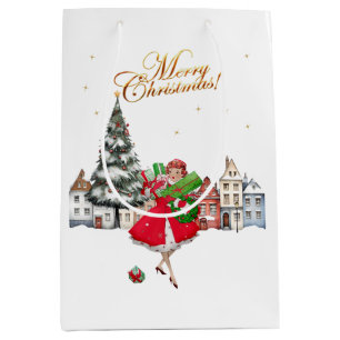 1950 Vintage Lady Christmas Shopping Medium Gift Bag