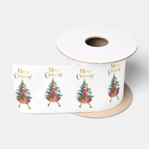 1950 Vintage Lady Christmas Shopping Satin Ribbon