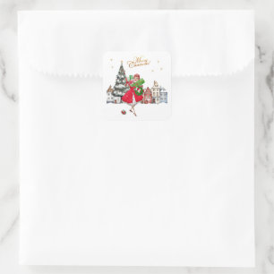 1950 Vintage Lady Christmas Shopping Square Sticker