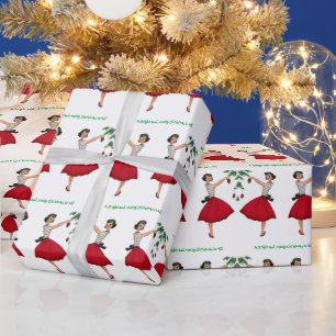 1950 Vintage Lady Decorating Christmas Tree Wrapping Paper
