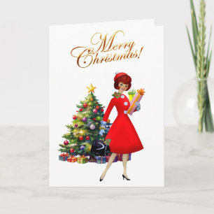 1950 Vintage Lady Merry Christmas Card