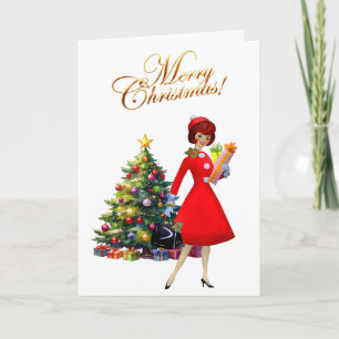 1950 Vintage Lady Merry Christmas  Holiday Card