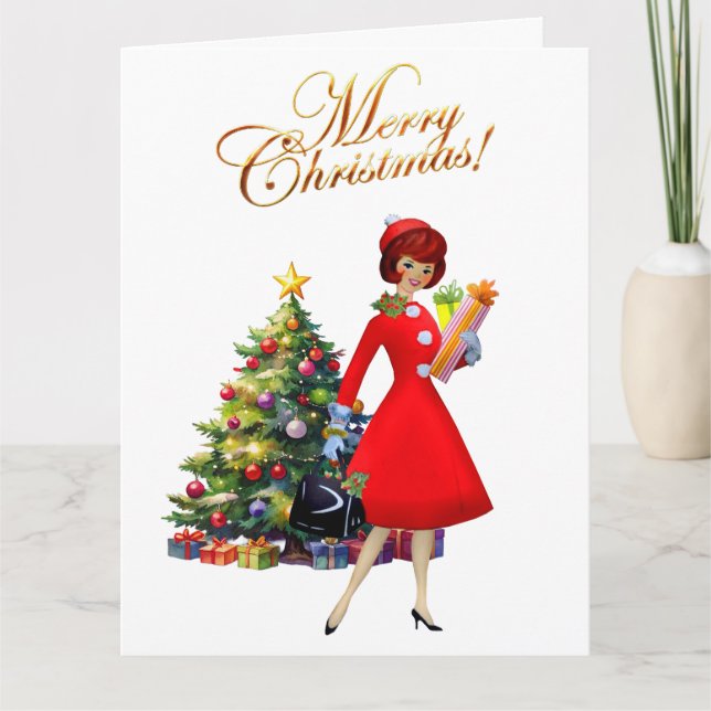 1950 Vintage Lady Merry Christmas  Thank You Card (Front)