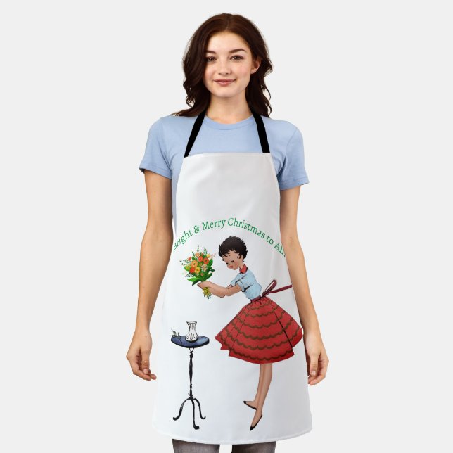 1950 Vintage Lady with Flowers Apron (Worn)