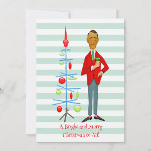1950 Vintage Man with Christmas Tree Holiday Card