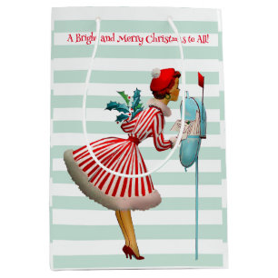 1950 Vintage Woman with Christmas Greetings Medium Gift Bag