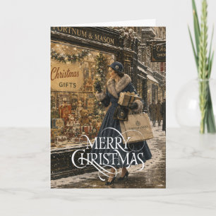 1950 Woman is doing her Christmas shopping Holiday Card