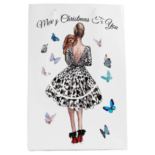 1950 Woman with Butterflies Christmas Greeting Medium Gift Bag
