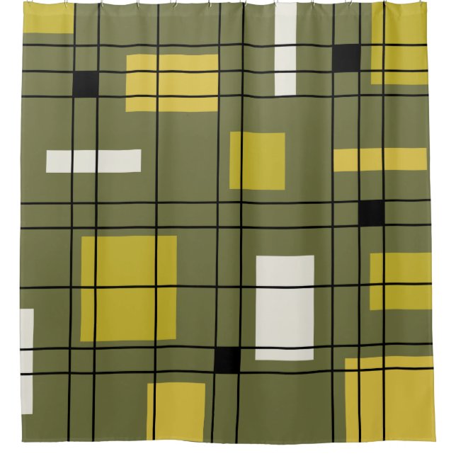 1950's Abstract Art Avocado Green Shower Curtain (Front)