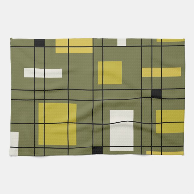 1950's Abstract Art Avocado Green Tea Towel (Horizontal)