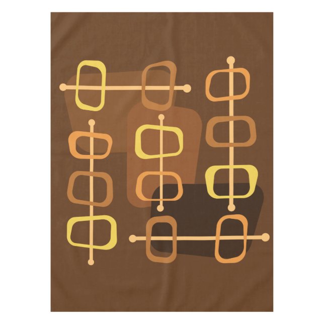 1950s Abstract Art Hollow Rocks Brown Tablecloth (Front)
