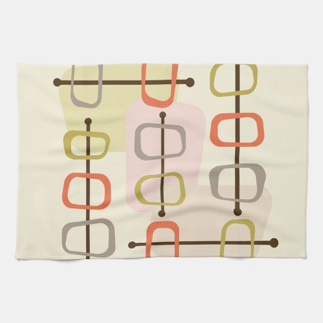 1950s Abstract Art Hollow Rocks Chartreuse Green Tea Towel (Horizontal)