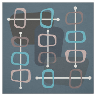 1950s Abstract Art Hollow Rocks Teal Fabric