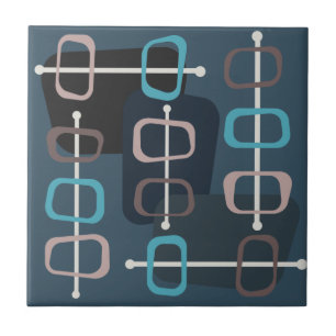 1950s Abstract Art Hollow Rocks Teal Tile