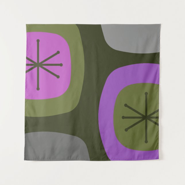 1950s Abstract Art Olive Green Pink Tapestry (Front)