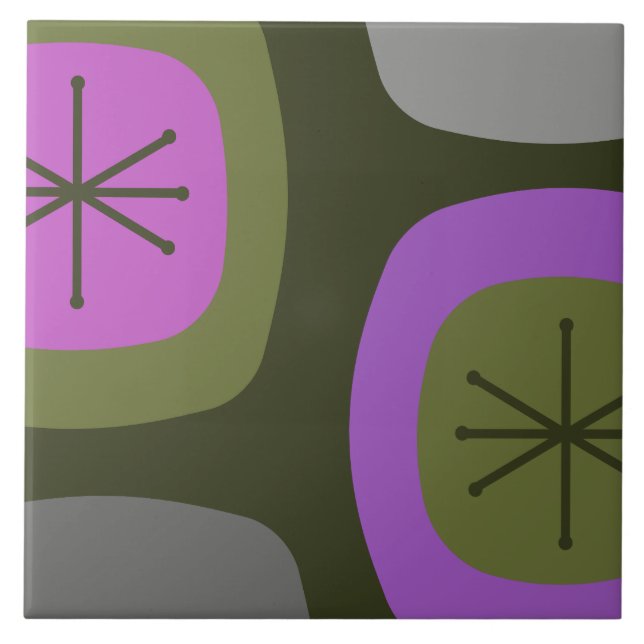 1950s Abstract Art Olive Green Pink Tile (Front)