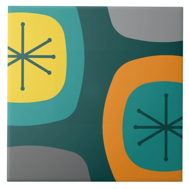 1950s Abstract Art Teal Multicolored Tile (Front)