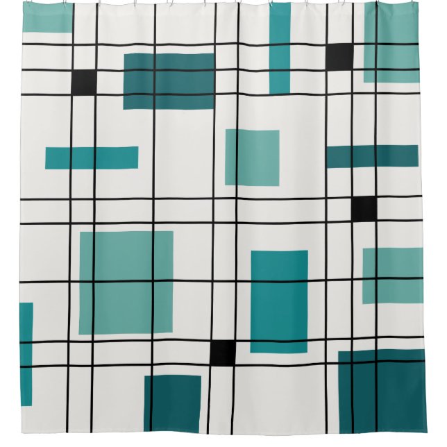 1950's Abstract Art Teal Shower Curtain (Front)