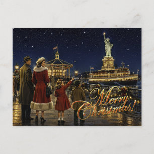 1950s American Christmas Statue of Liberty Holiday Postcard
