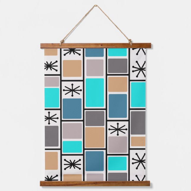 1950s Atomic Age Rectangles Starbursts Hanging Tapestry (Front)