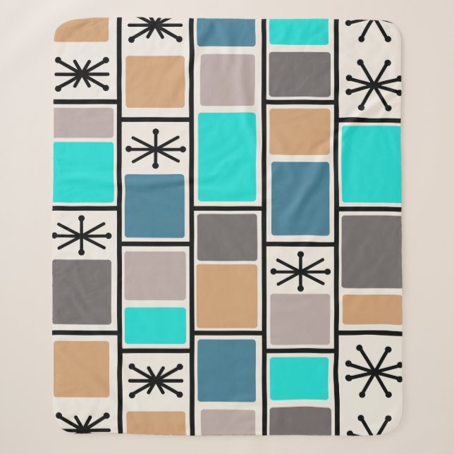 1950s Atomic Age Rectangles Starbursts Sherpa Blanket (Front)