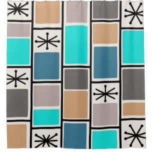 1950s Atomic Age Rectangles Starbursts Shower Curtain