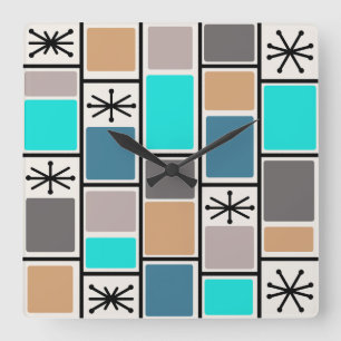 1950s Atomic Age Rectangles Starbursts Square Wall Clock