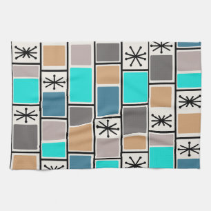 1950s Atomic Age Rectangles Starbursts Tea Towel