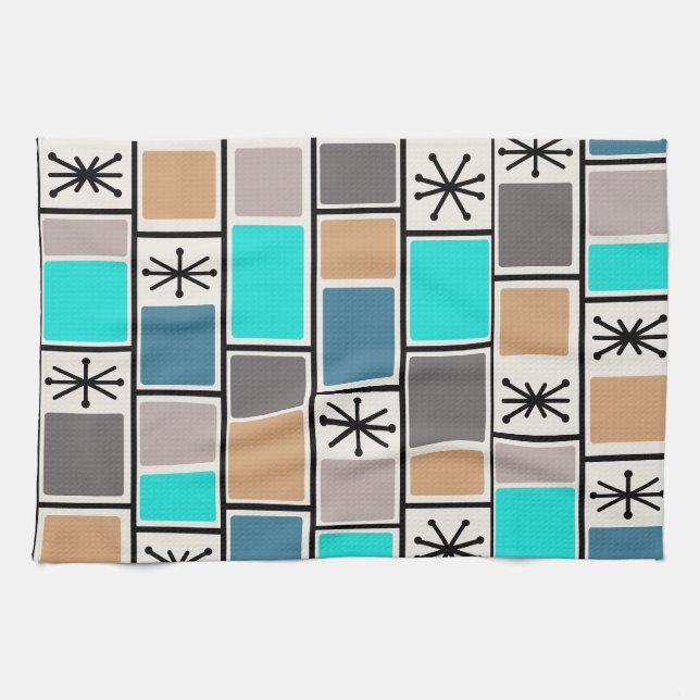 1950s Atomic Age Rectangles Starbursts Tea Towel (Horizontal)