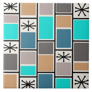 1950s Atomic Age Rectangles Starbursts Tile