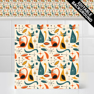 1950s Atomic Mid Century Modern Retro Cats Pattern Tile