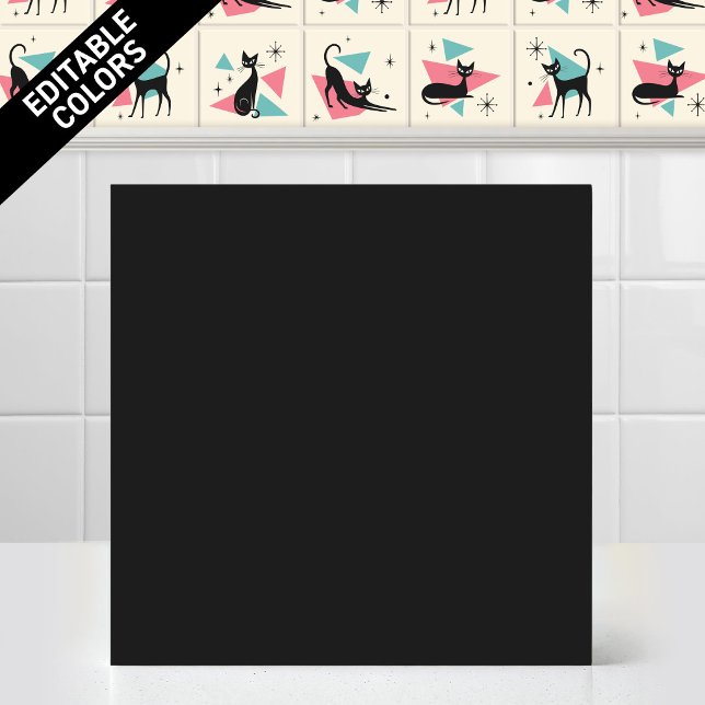 1950s Atomic Retro Cat Editable Black Accent Colou Tile (Customize the Black color of thjs 1950s Atomic Retro Cat Series Accent Ceramic Tile Editable Mural)